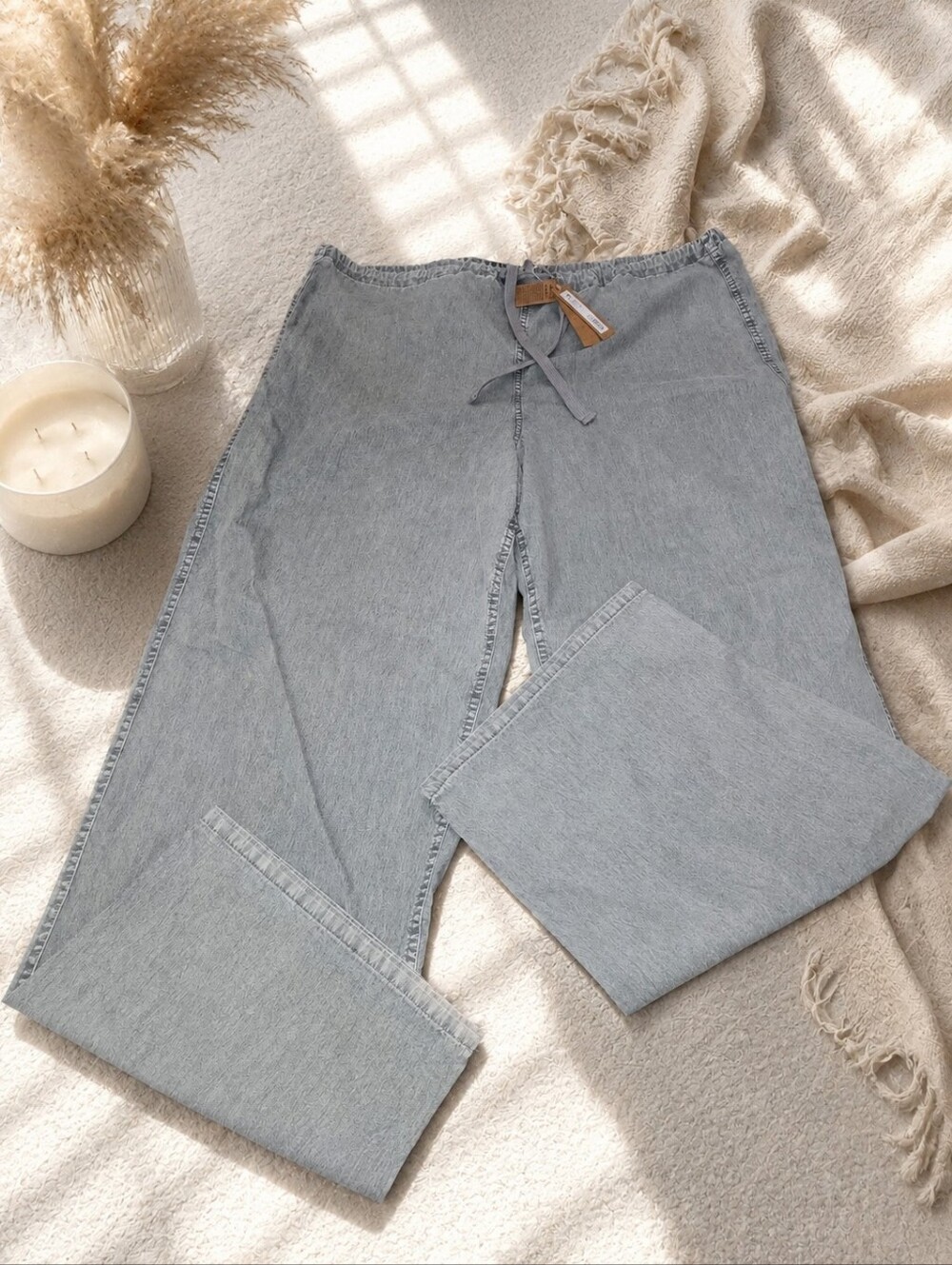 SKIMS NWT Woven Lounge Pants Size MEDIUM Pacific Blue Grey Color RARE!!